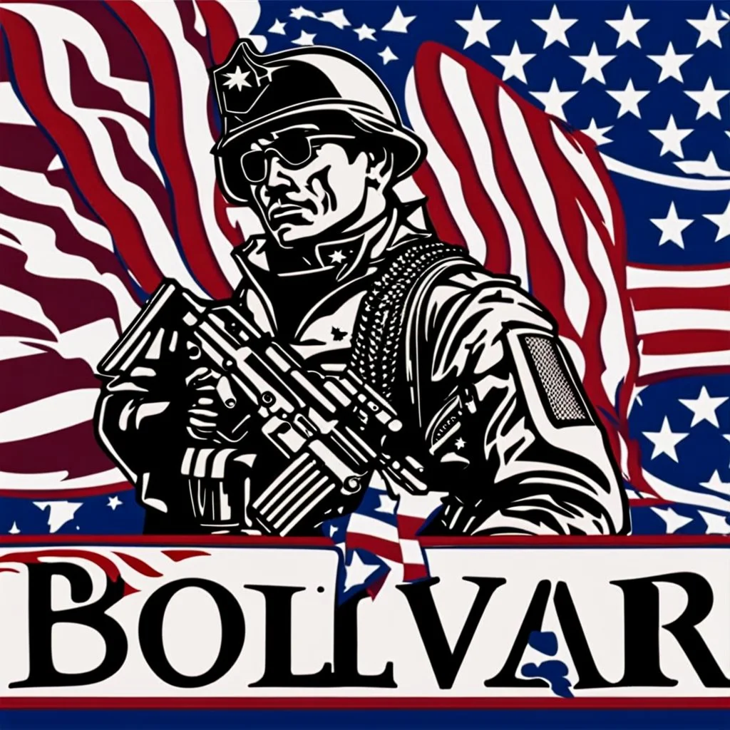 The text "Bolivar appreciates its veterans" with some blue stars and an American flag and a silhouette of a soldier. None of the components of the image should look plastic.