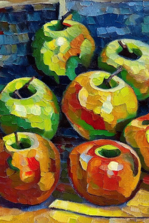 Abstract impasto oil painting of an apples on a table cezanne