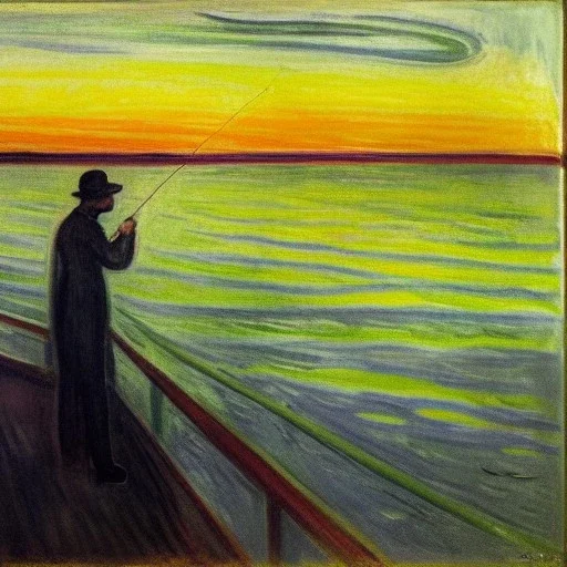 Portrait of crane bird fishing , sunset, by edvard munch 8k