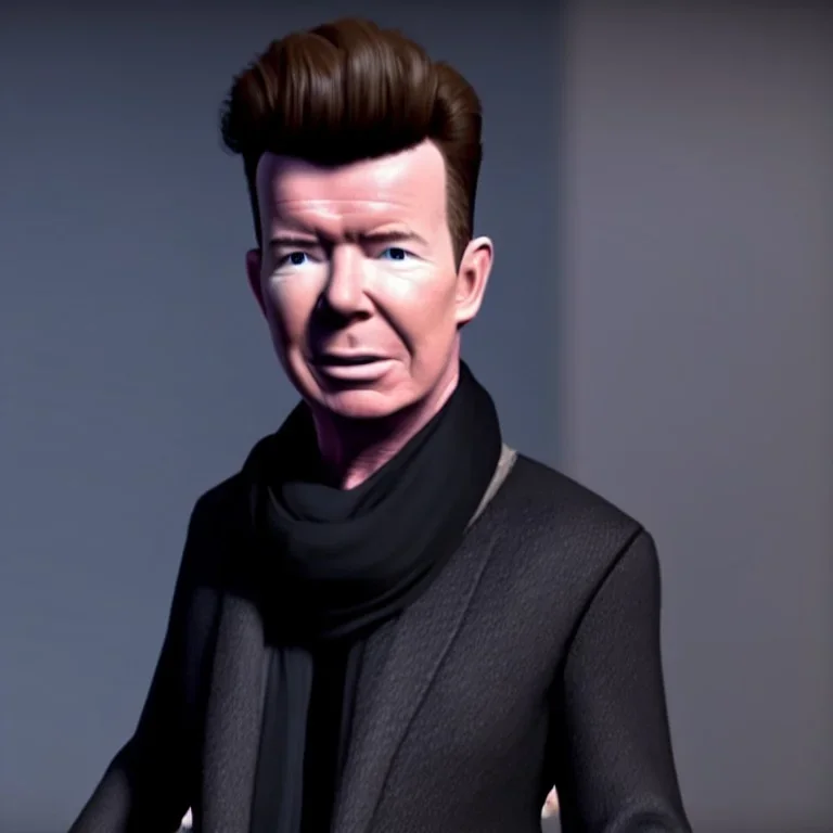 Rick astley with scarf, black background, portrait, unreal engine 5, realistic, diffuse lighting