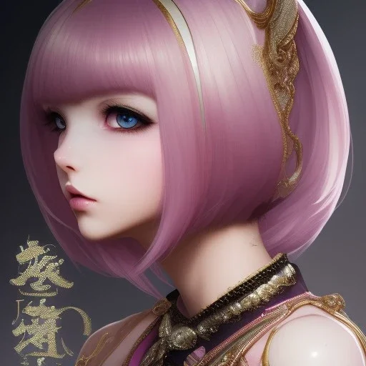 Detailed cute anime rabbit girl, pink hair buns, pink bangs, black latex bodysuit, intricate details, full body portrait, keep head in frame, slight smile, black Japanese motif, concept art, highly detailed, digital painting, concept art, sharp focus, illustration, art by Yoji Shinkawa, WLOP and greg rutkowski and alphonse mucha and artgerm and yanjun Chen and Junji ito and Makoto Shinkai, HDR, octane render