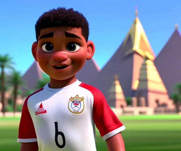  the Egyptian soccer player Shikabala as a child ,baby face,He is wearing a Zamalek Club T-shirt the most beauiful portrait , vintage pixar