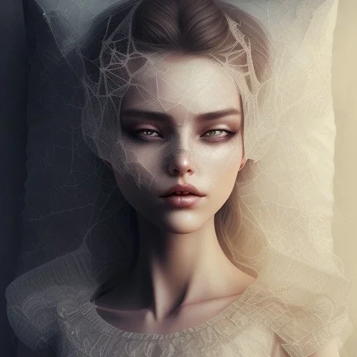 woman asleep on satin pillow with spiderwebs on face and mascara running down cheeks, gothic, 8k, high-quality, fine-detail, intricate, sharp, crisp, digital art, detailed matte, illustration, octane render, brian froud, howard lyon, Anne Dittman, Anne Stokes, Lisa Parker, Selina French