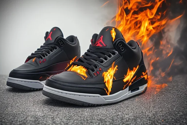 Jordan 3 black sneaker. In flames.