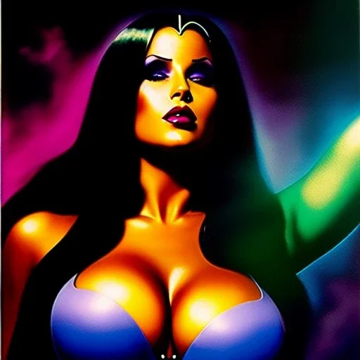 portrait oil on canvas, beautiful booty busty Raven(teen Titans), minimal armor,comic book cover, mystical colors,insanely detailed,realistic,intrincate detail, 16k resolution, masterpiece,Frank Frazetta,Oscar chichoni,Alex Horley, Simon Bisley