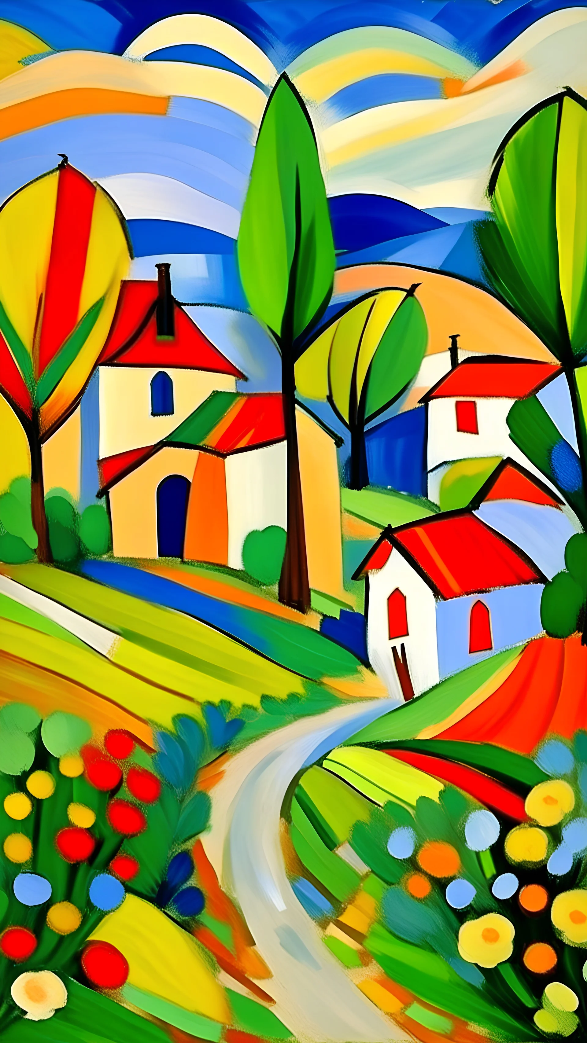 A white village with windmills painted by Alexej von Jawlensky