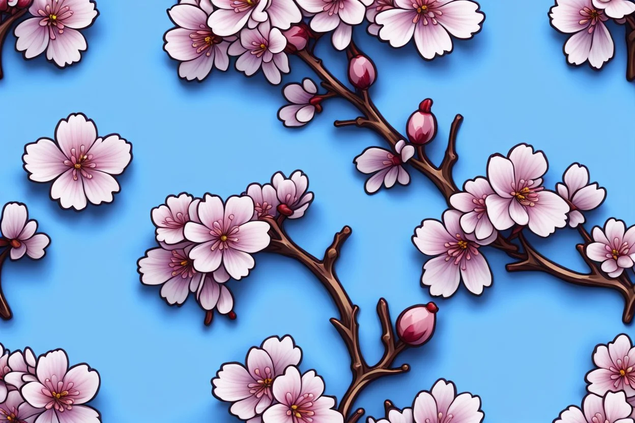 fantastic light pin blue background with three cherry blossoms in a line repeated 4 times with variations