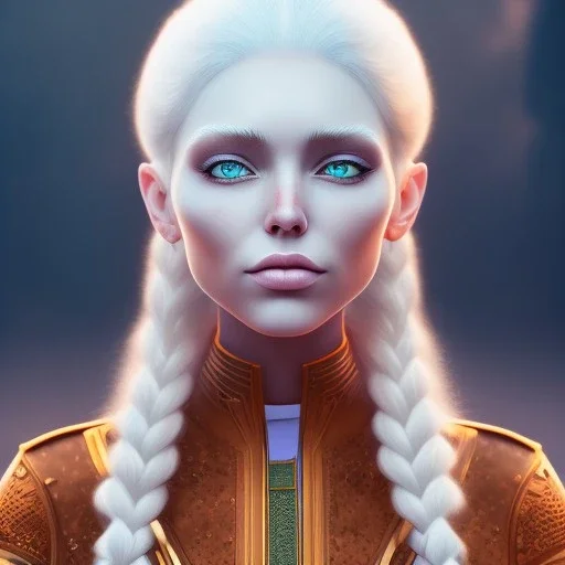 fantasy setting, woman, bicolor orange white hair