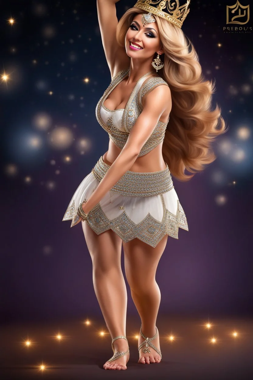 fullbody pretty lady dancing arabic belly with a crown