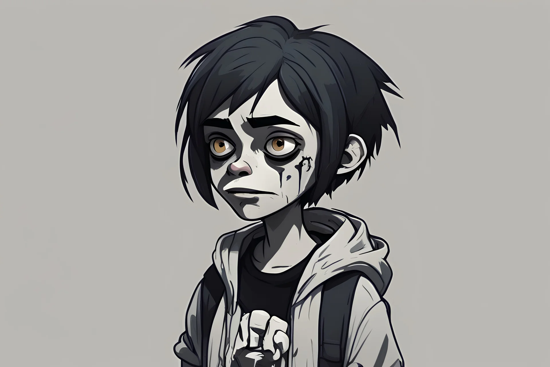 Character design for a grim, depressed, teenage girl protagonist in a short animation, teethmeat gorillaz style