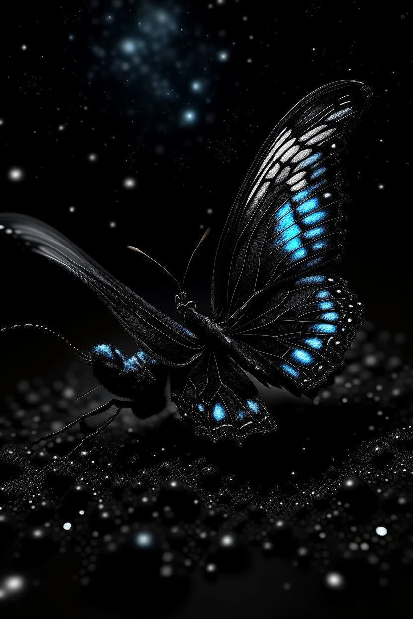 Luminous black butterfly and manure full of stars