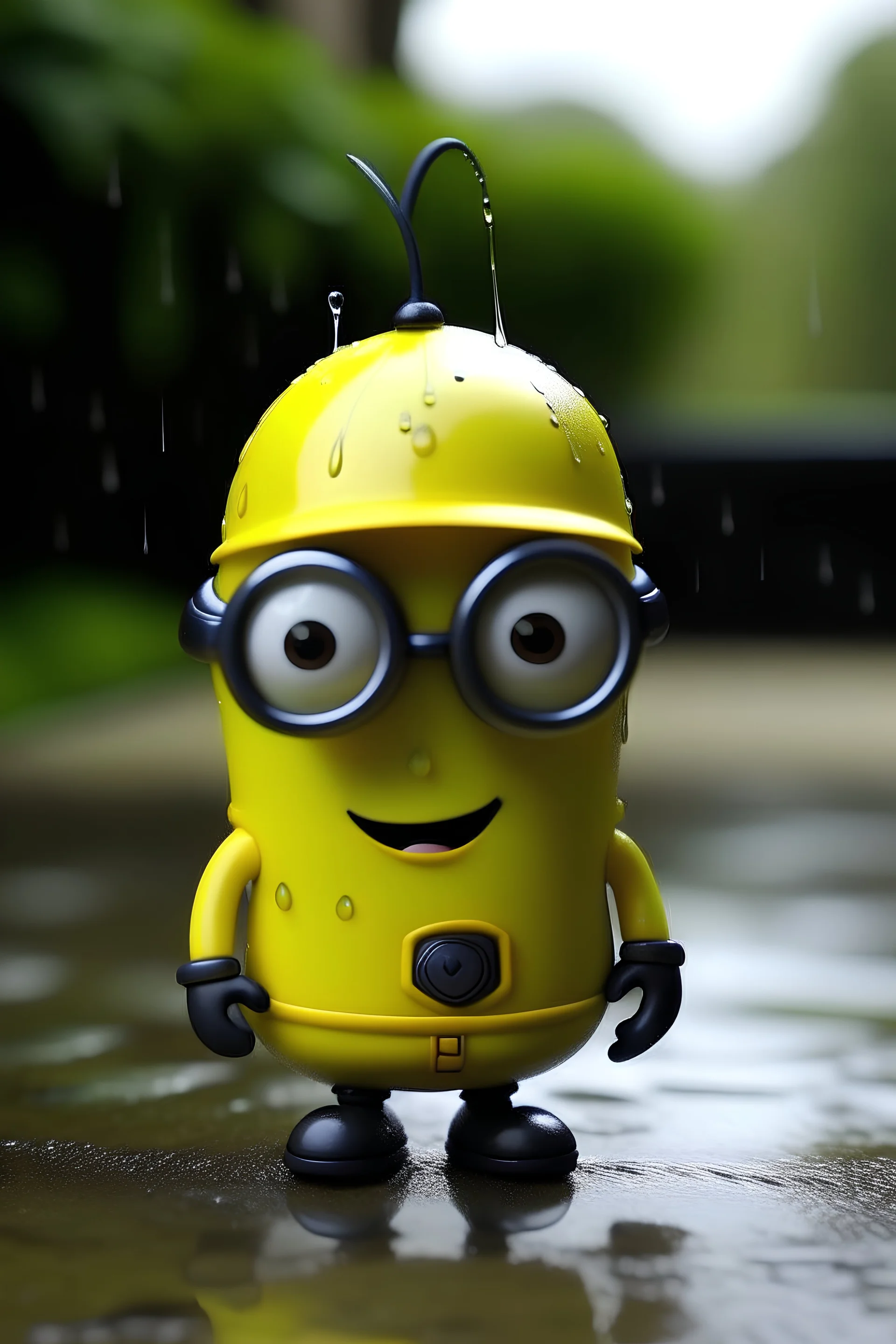 yellow minion in the rain