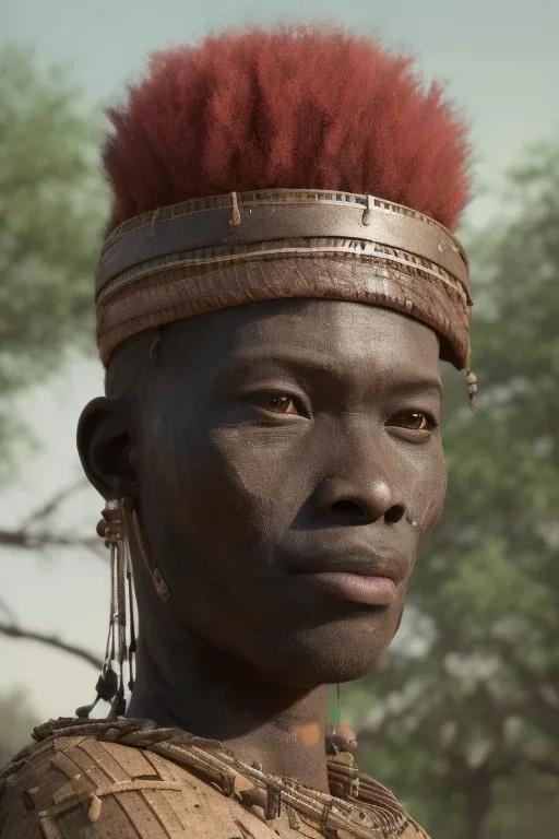 african head portrait, warrior costume, village, meditation, woods, galaxy sky, 8k quality