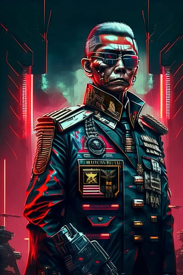 The president of Republic Indonesia in militiary cyberpunk style