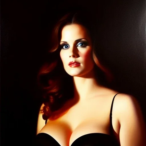 portrait of beautiful busty Carolyn Fry – Pitch Black painting by Brom , oil on canvas, cinematic composition, extreme detail,fit full head inside picture,8k