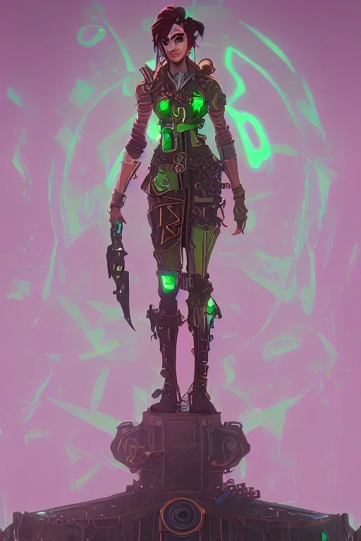 steampunk elf in a neon dystopian city