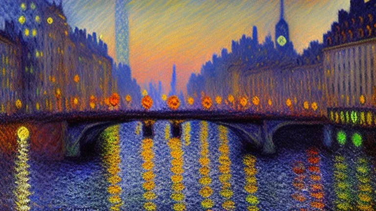 Modern city at night with modern cars, claude monet impressionism painting