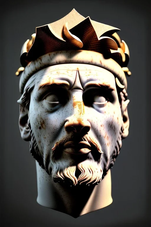 Ultra Realistic image, Roman sculpture, clean white marble material, Lionel Messi, gold Laurel leaves wreath, renaissance ornaments, one gold star, sun ornament, sun rays background, chisel style, waist up portrait, emperor style, epic, celestial, cinematic lighting, God light, god rays, 4k resolution, smooth details, ornate details, soft lighting, unreal engine 5, art station, substance 3d.