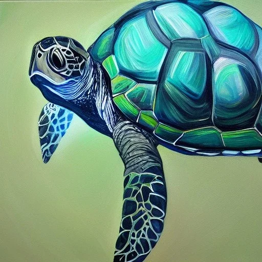 Oil painting style turtle and apple