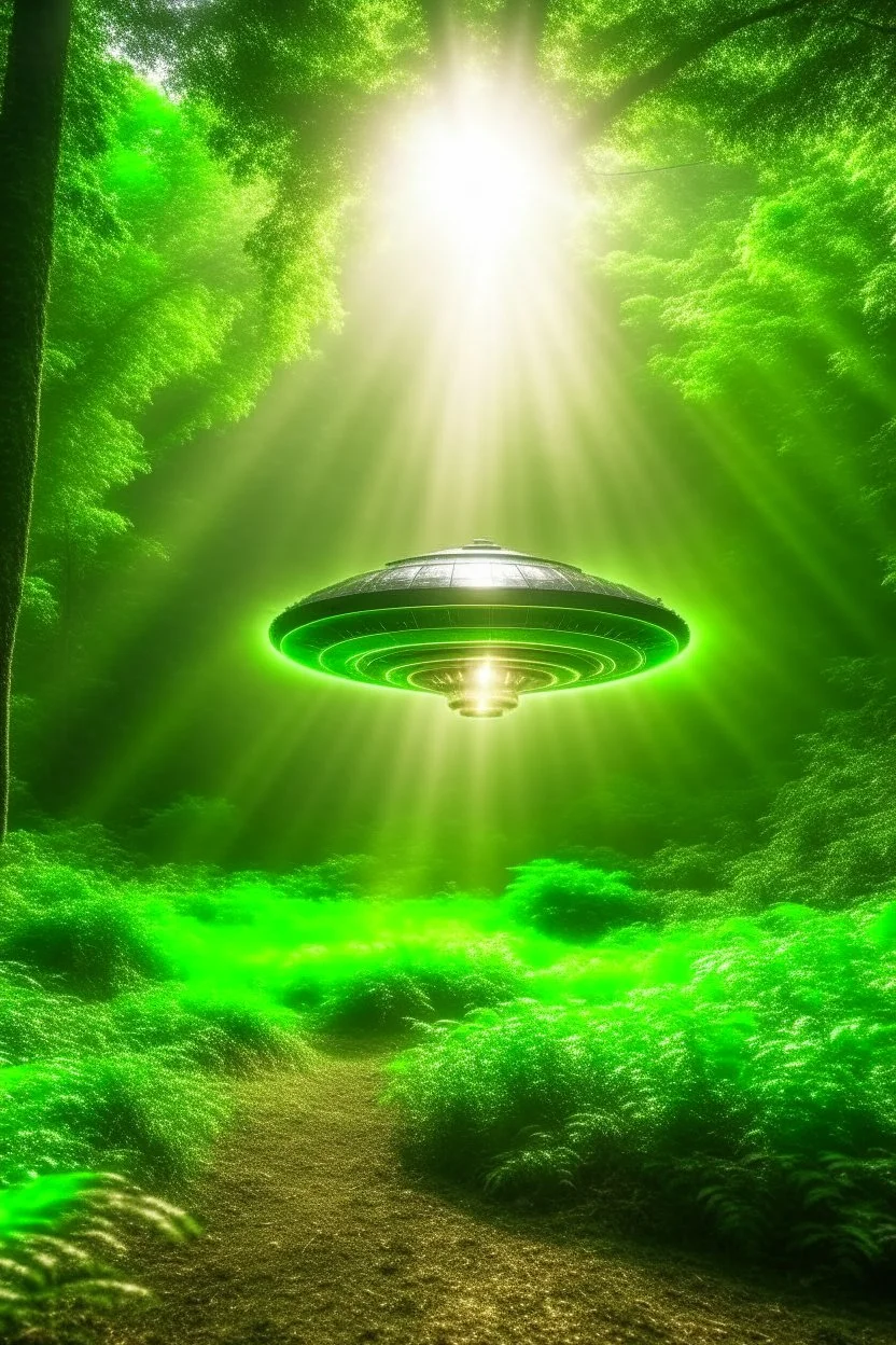 ufo in the middle of brazilian jungle, terror from the deep creatures, crashlanding, depth of field, light rays, mist