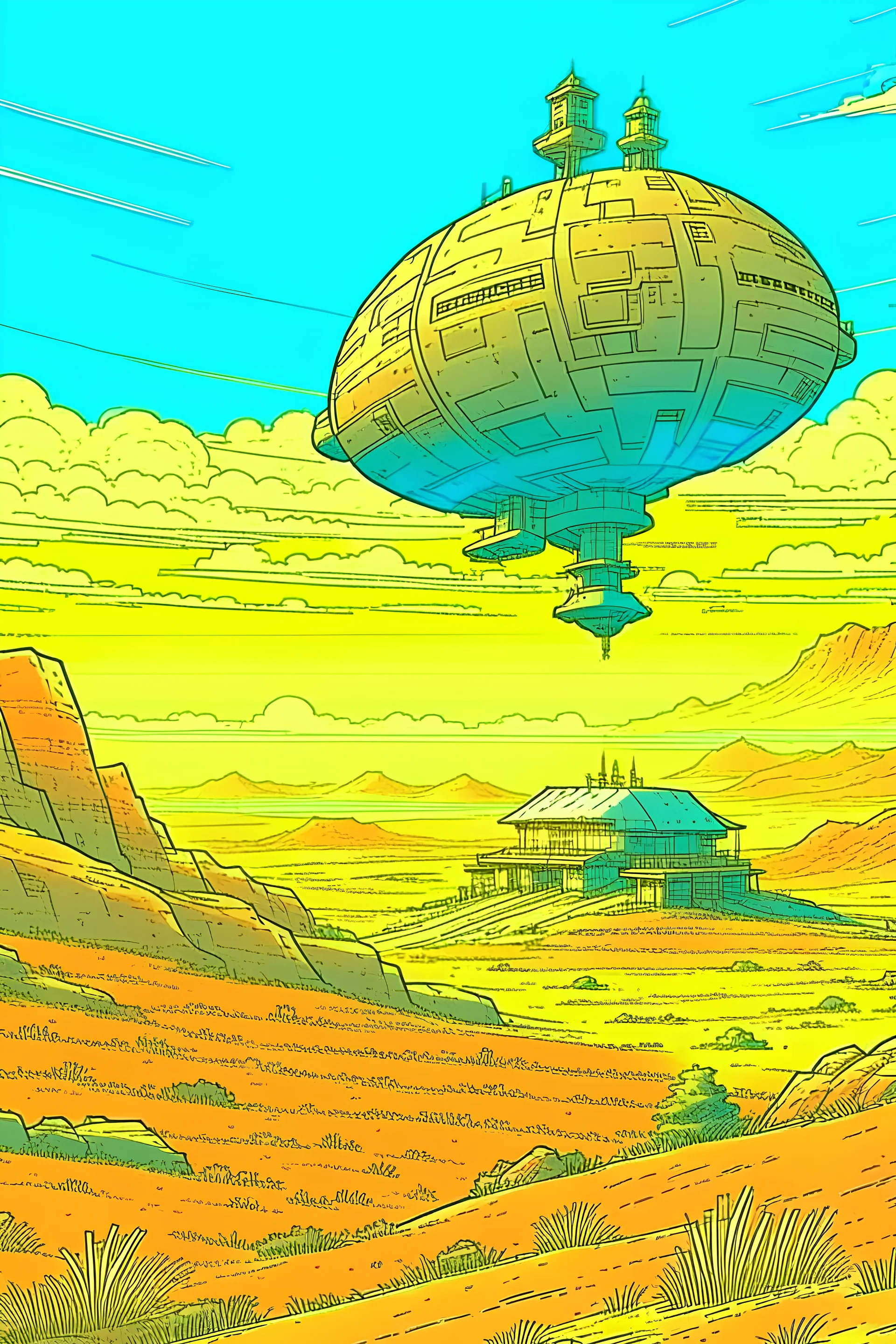 moebius style spacecraft in landscape