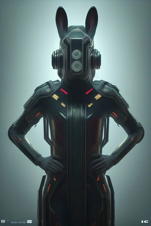 MCU Portrait, Front image, cyberpunk rabbit woman, mask, black red color, latex dress, highly detailed, concept art, smooth, unreal engine 5, god rays, ray tracing, RTX, lumen lighting, ultra detail, volumetric lighting, 3d, finely drawn, high definition, high resolution.