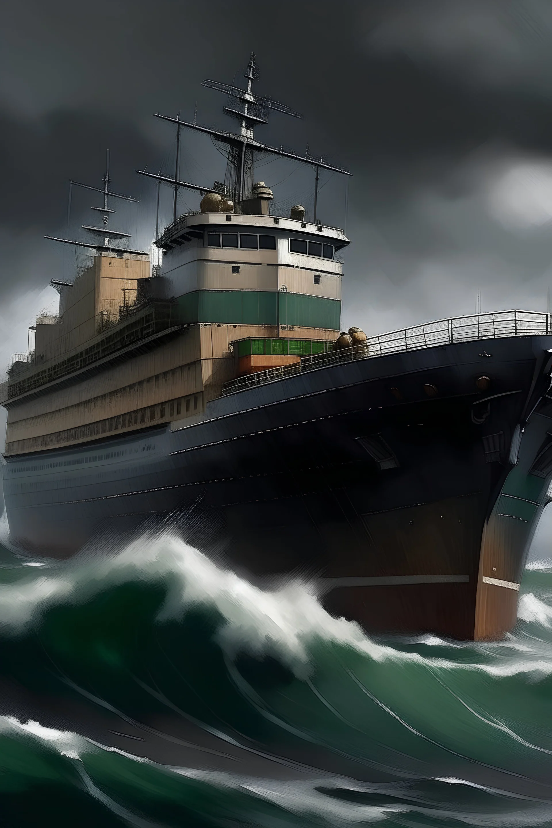 cargo ship named Belmont on rough seas realistic