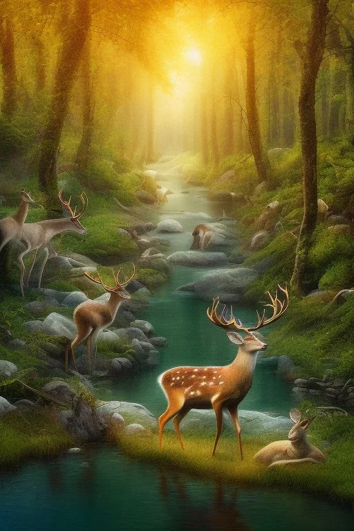 Beautiful deer drink in the river forest in the 12PM in the afternoon ín 24K Optic Resolutions, ultra HD, Professional PHOTOGRAPHY,