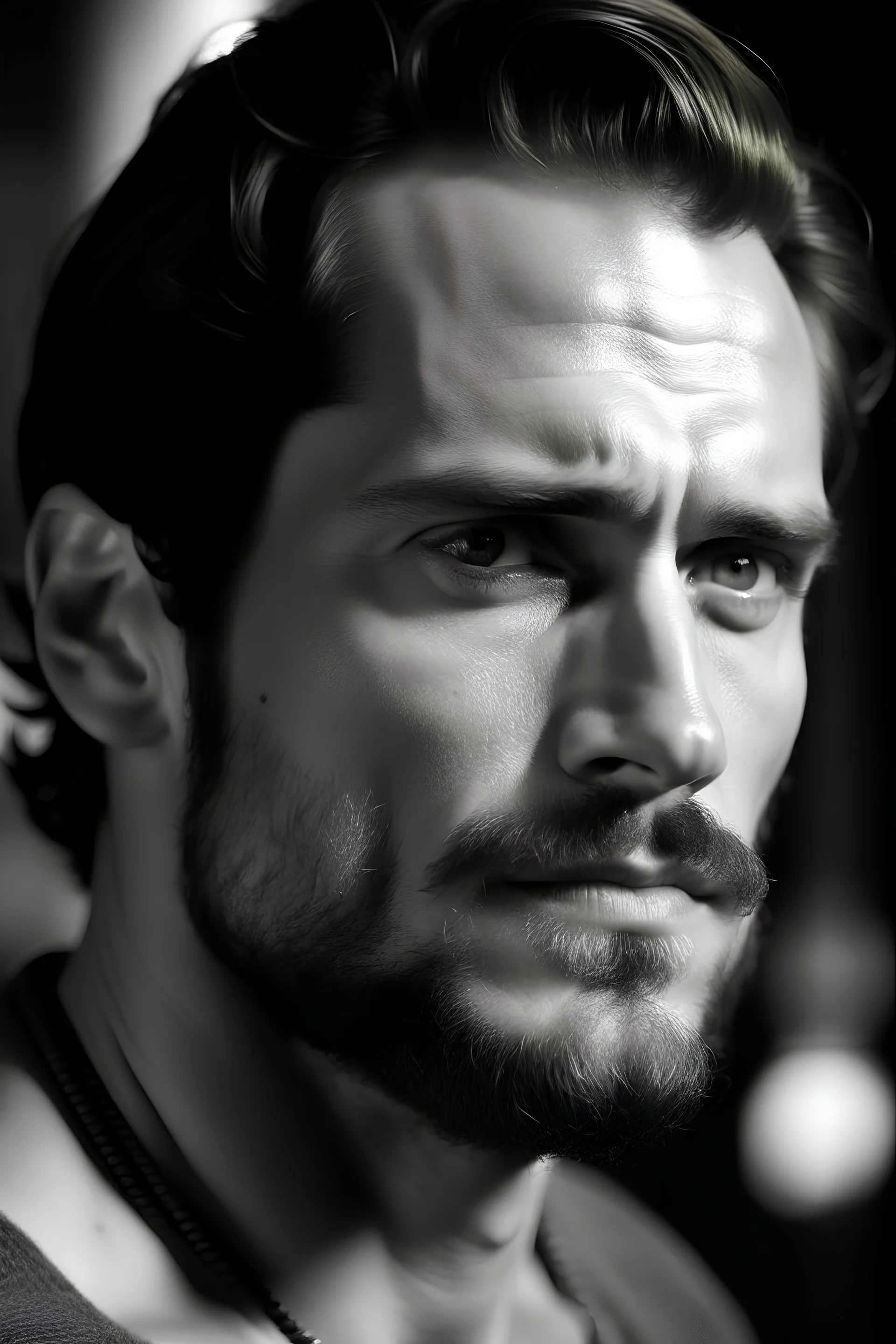 Henry Cavill, black and white, beard