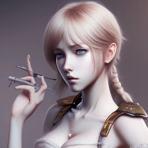 sexy female anime character, in the style of "Left Alive", beautiful, perfect composition, beautiful detailed, intricate, insanely detail, 21 years old, sharp focus, studio photo, no hand visible