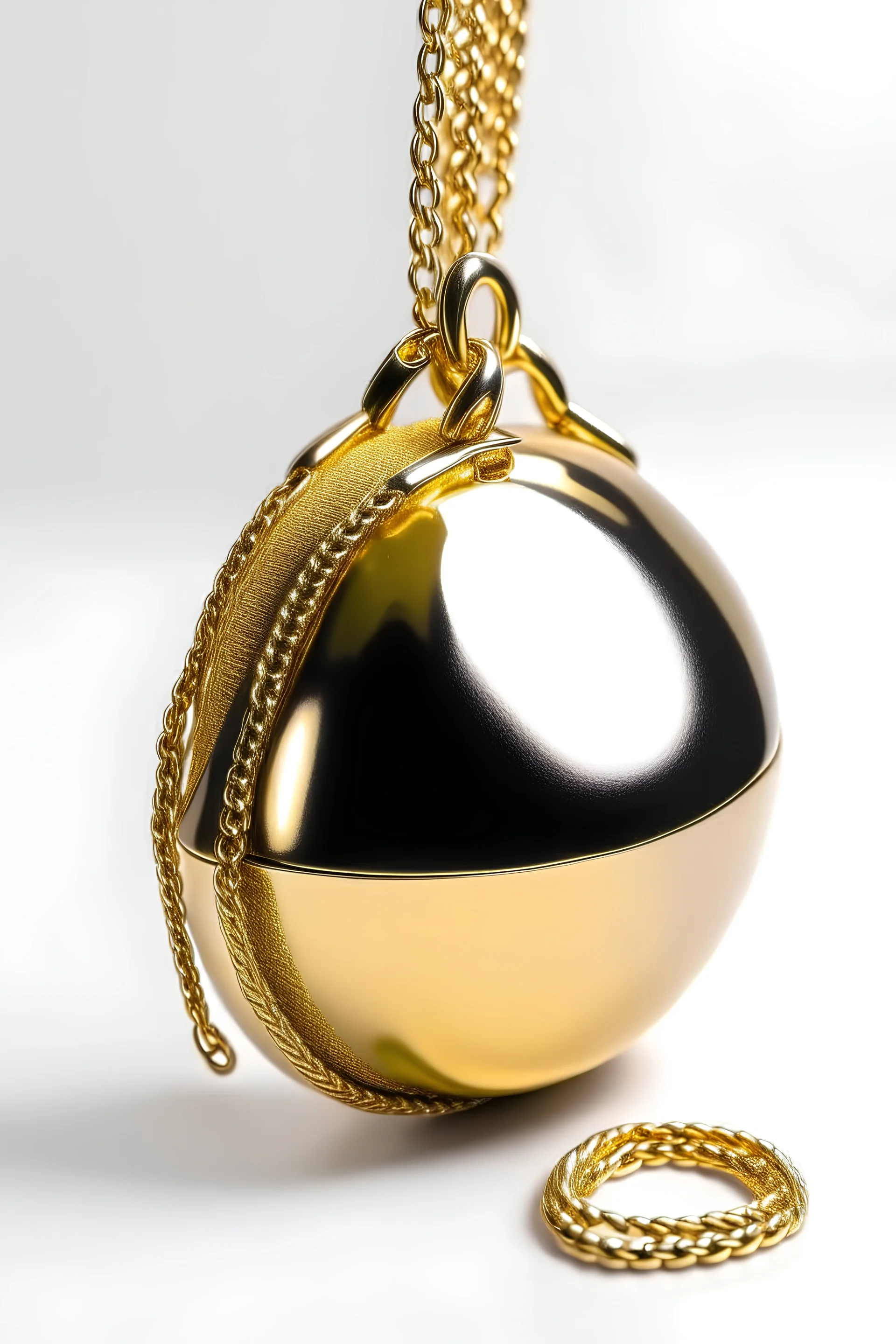 Golden sphere shape bag with a golden chain