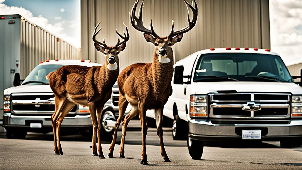 mobster styled deer family take charge at the moving truck company corporate complex using Human like Mafia tactics brute force