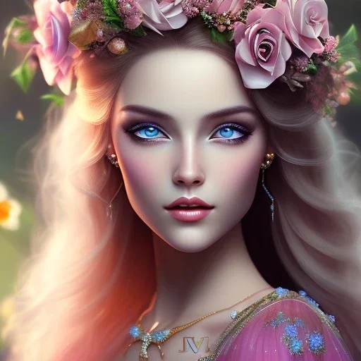 bright fairy, beautiful portrait,long hair, flowers