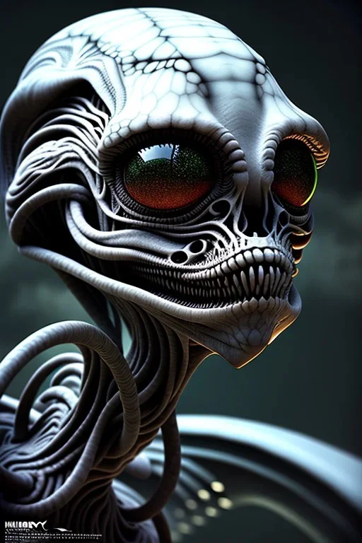 alien, head, dark, evil, weapons, blood, 8k, finely detailed, photo realistic, HR Giger style