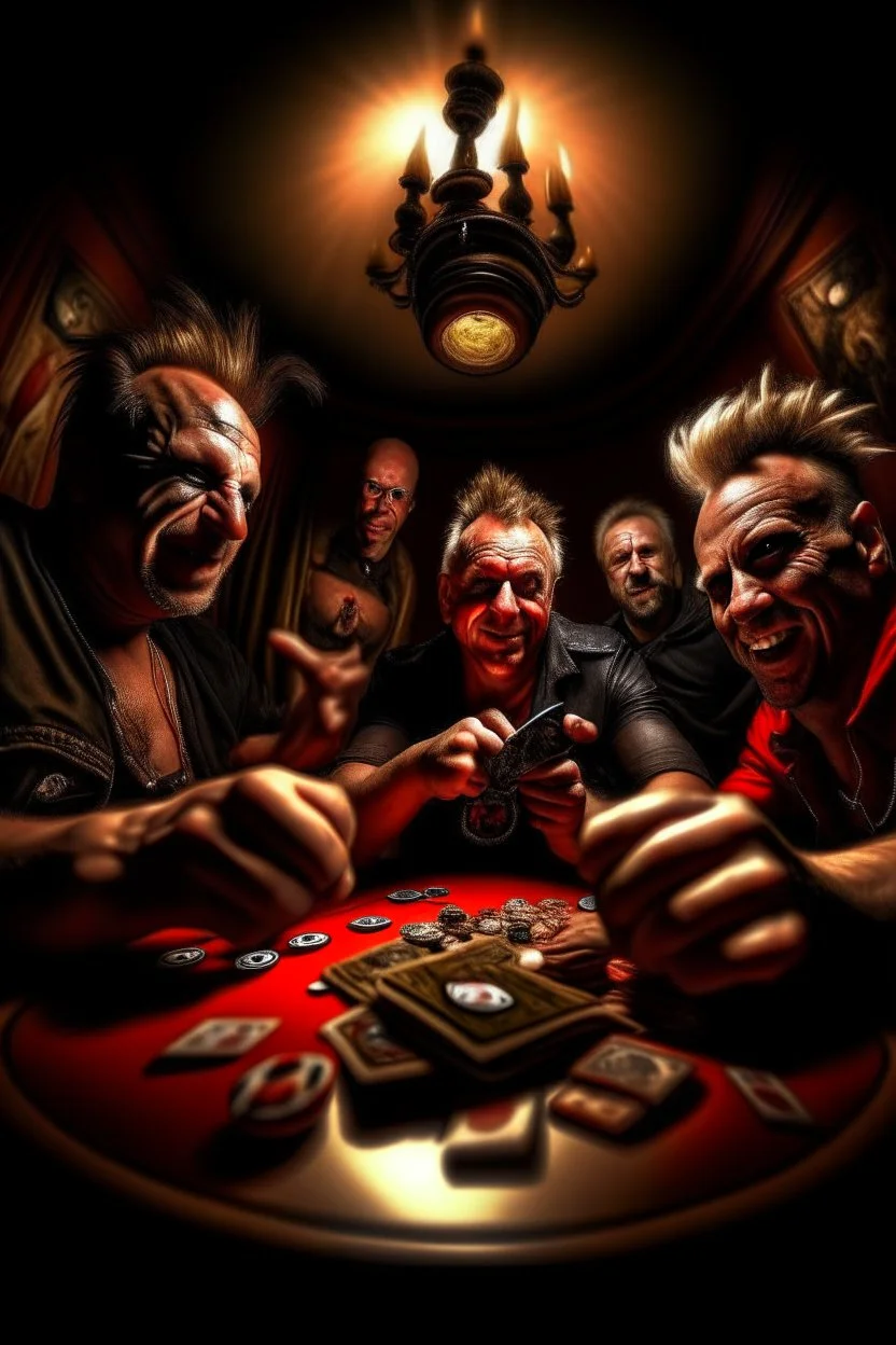 Duke Nukem and some friends smoking and playing cards, davinci. Surreal. Agony face, smile, pain scream. Fish eye lense camera. Perfect composition.