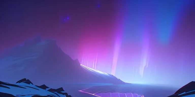 Massive Mountaintop summit, aurora borealis, fantasy, misty, snow storm