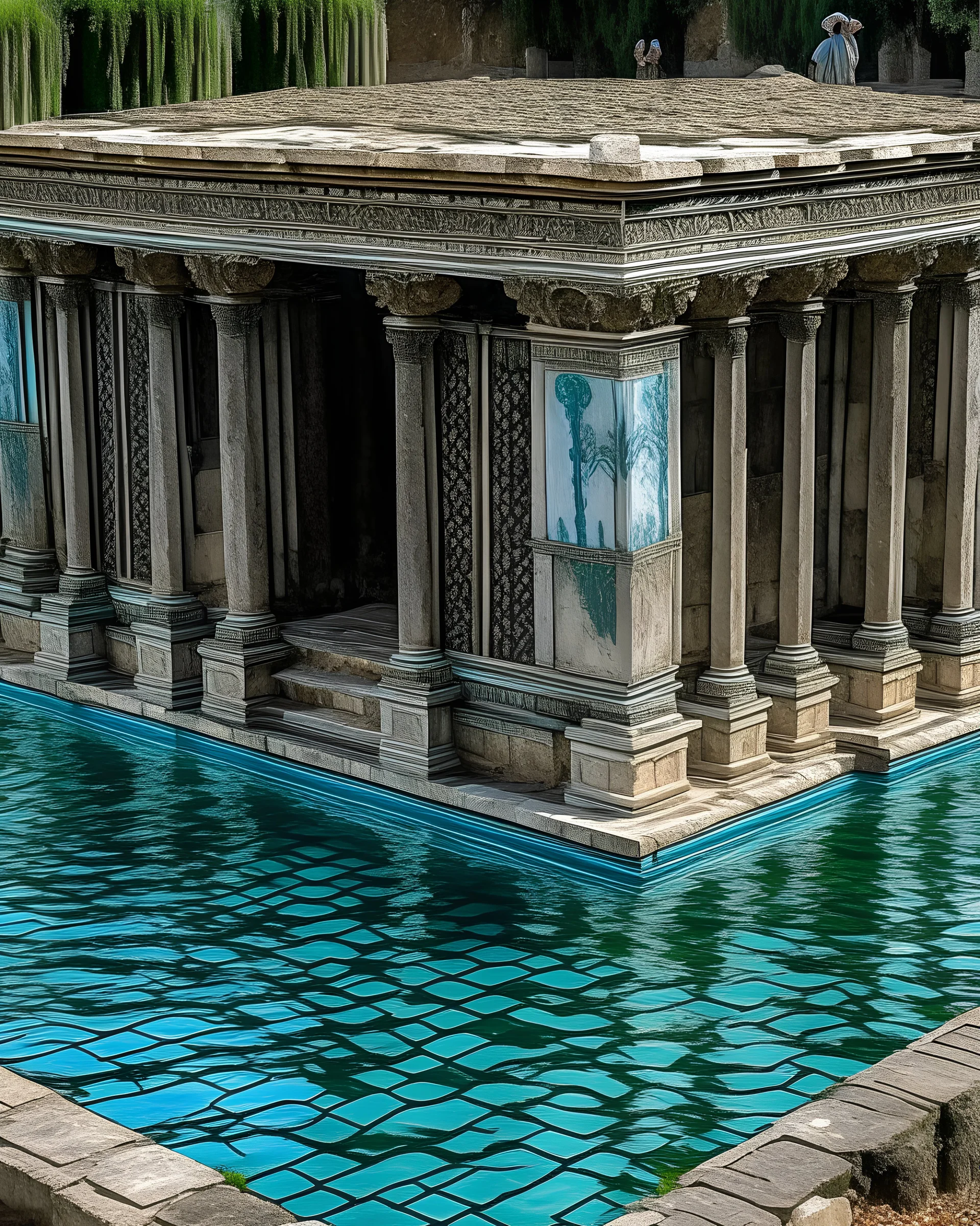 A water submerged temple in ancient Roman mosaics