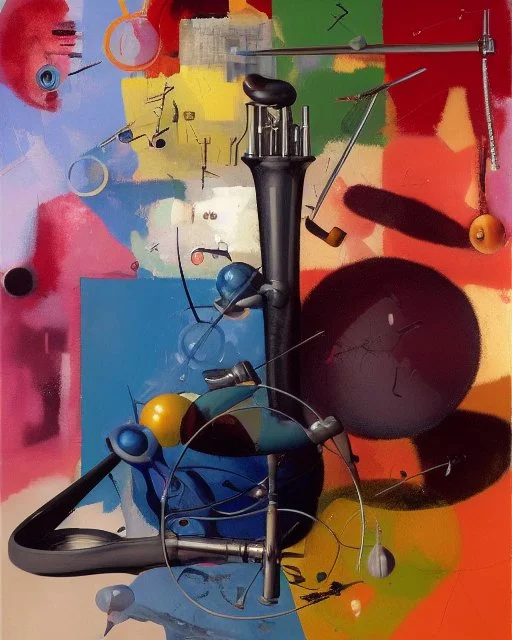 Soap Bubble,complex surgical instruments mixed with musicial instruments,minimalism,Painting By Adrian Ghenie, Rene Magritte, Basquiat ,Salvador Dali, Lucian Freud, Jan Van Eyck