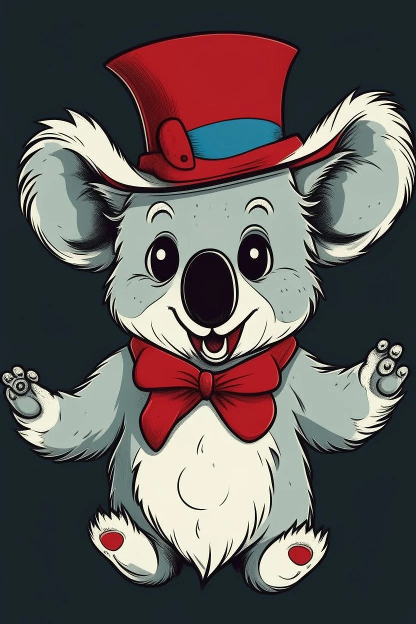 "ren and stimpy" style koala wearing a jester hat