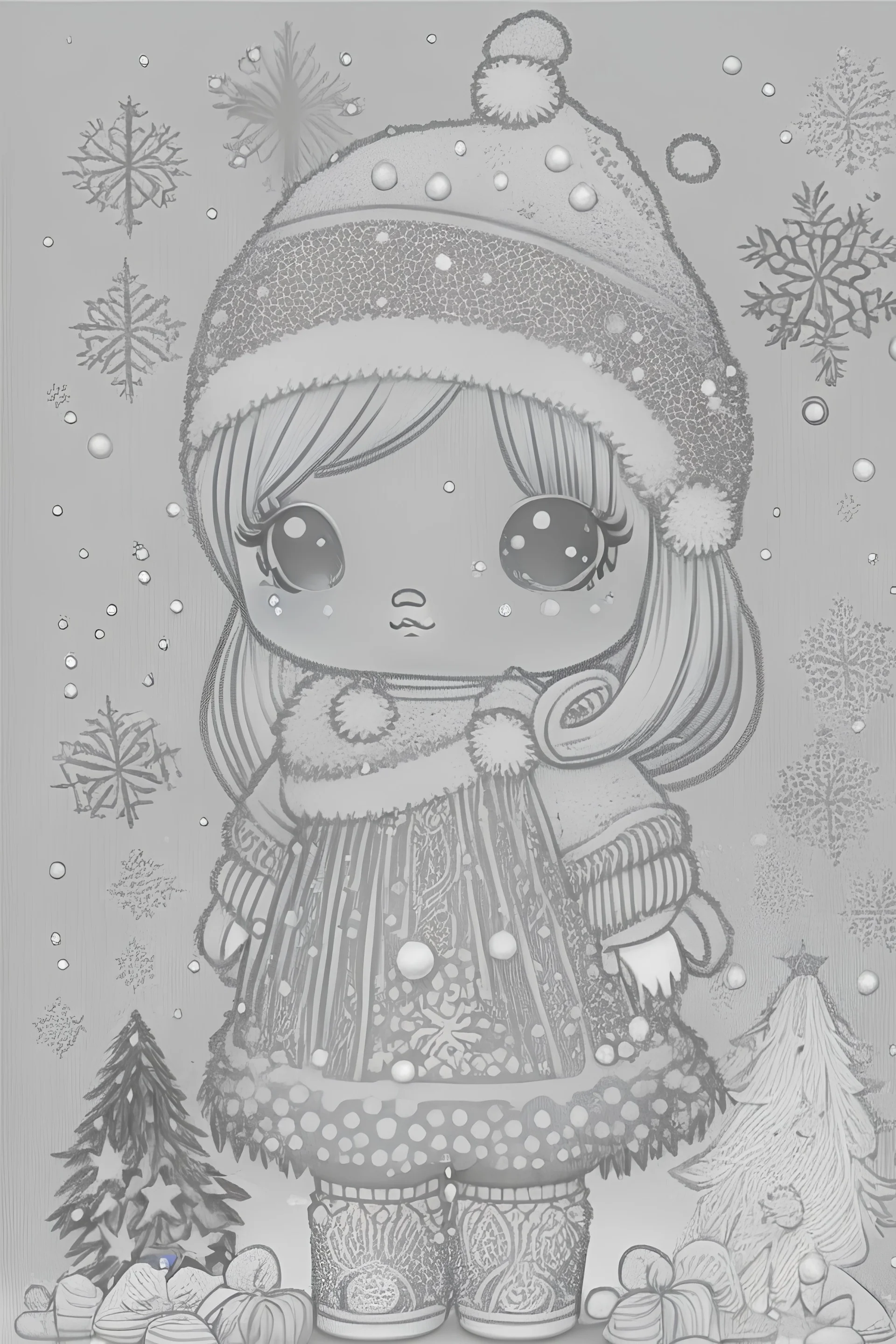 outline art for cute christmas style, black and white only, white background