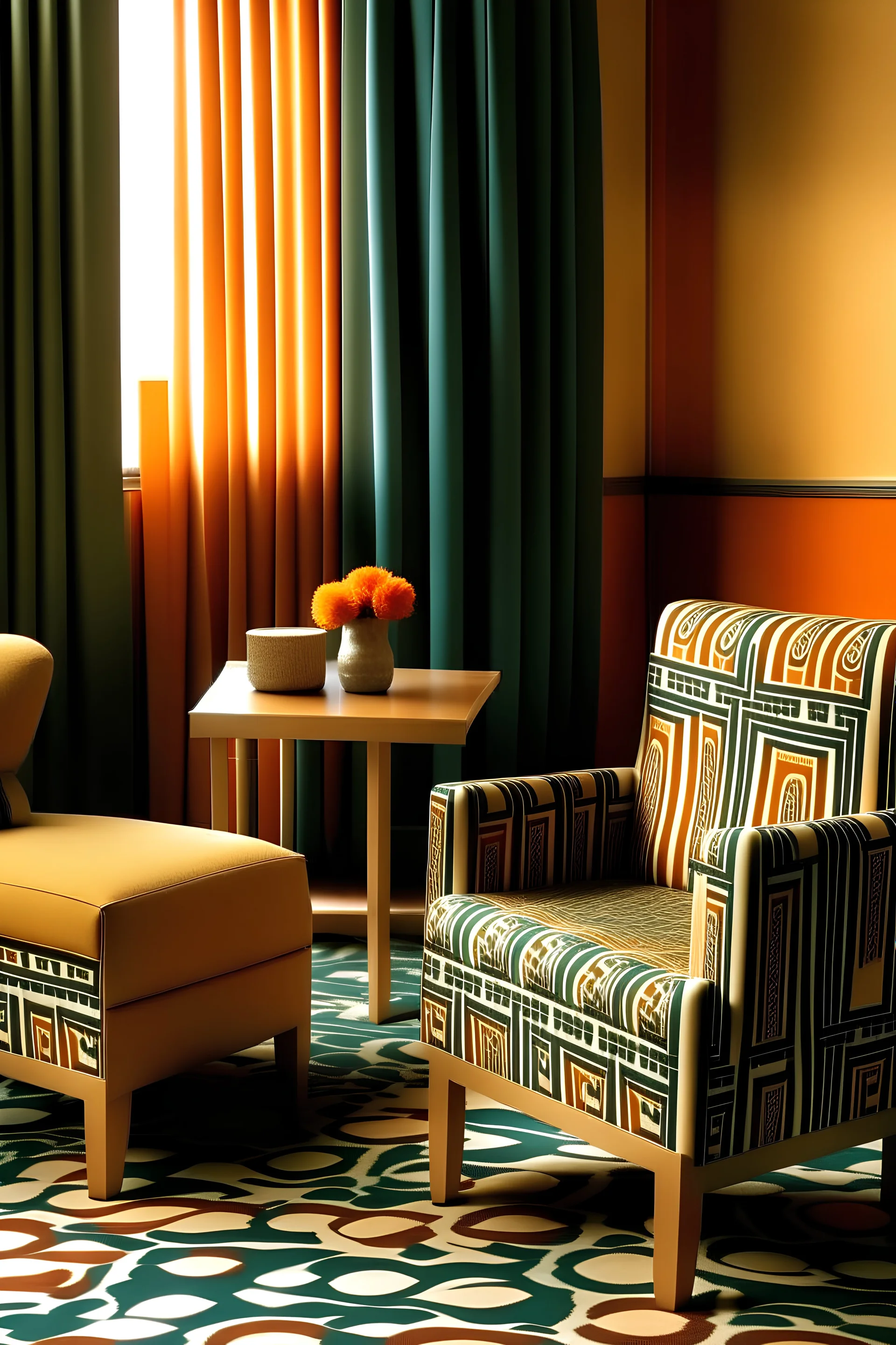 Design of textile furnishings inspired by the classical expressionist school of art, with simple and harmonic colors, and little decorations.