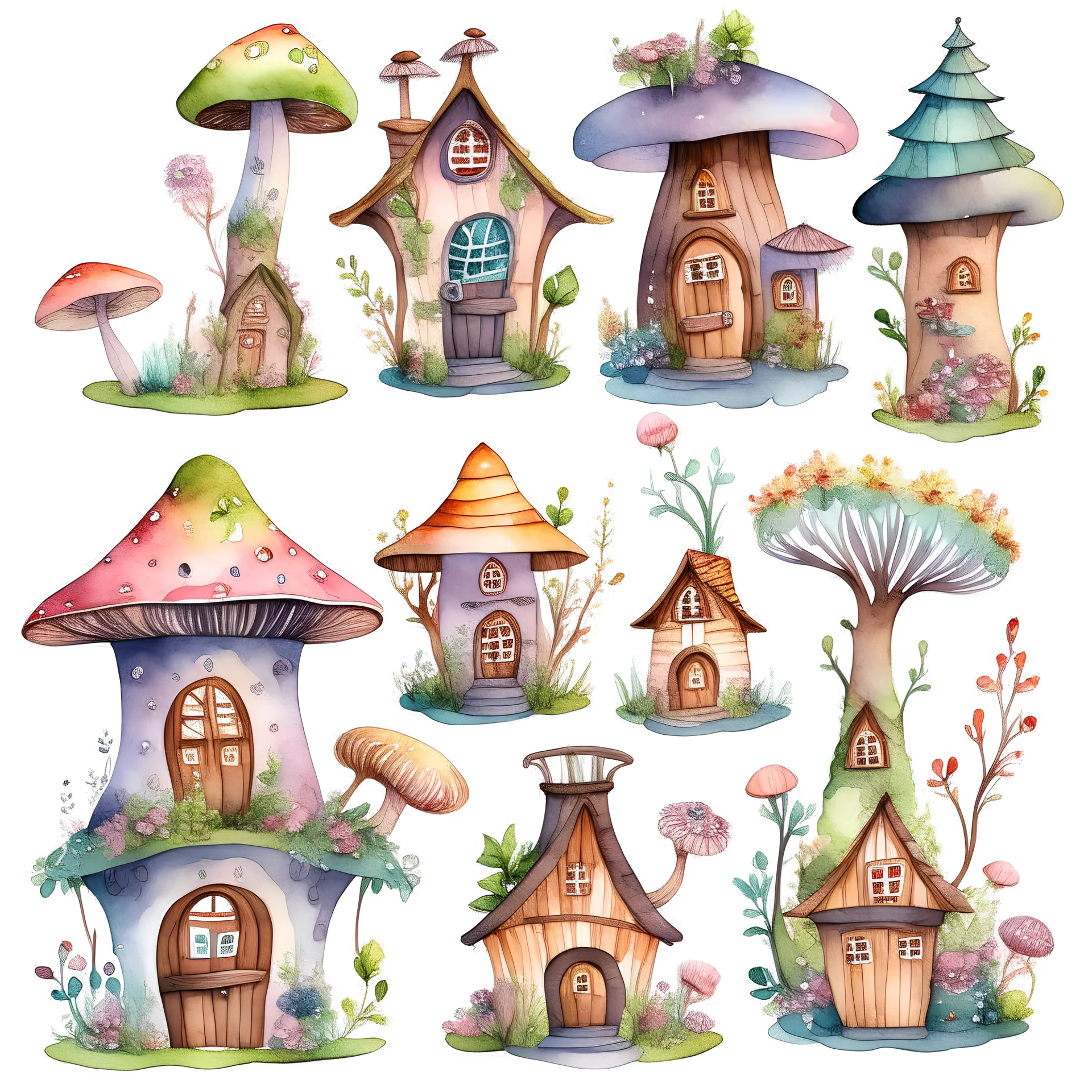 Fairy House Watercolor Fantasy Clipart