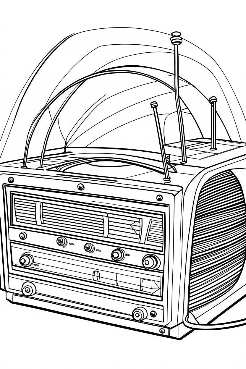 Outline art for coloring page A TINYMITE RADIO, coloring page, white background, Sketch style, only use outline, clean line art, white background, no shadows, no shading, no color, clear