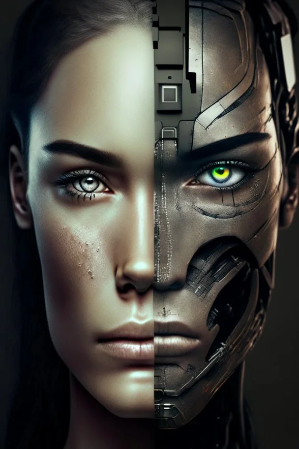 a face depicting half woman and half cyborg