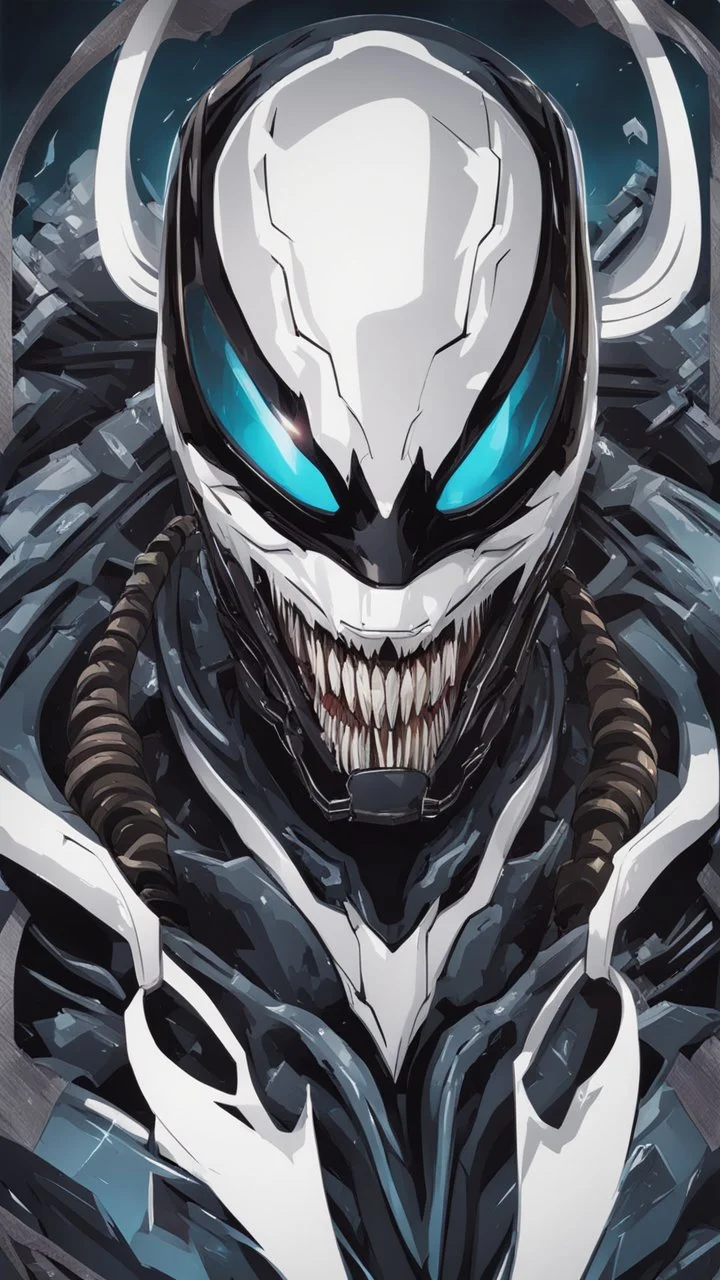 Venom mix with machine in solo leveling shadow artstyle, cyberpunk them, intricate details, highly detailed, high details, detailed portrait, masterpiece,ultra detailed,best quality