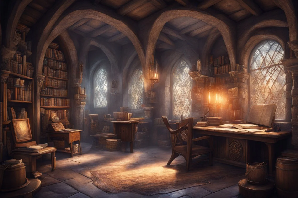 fantasy medieval study room