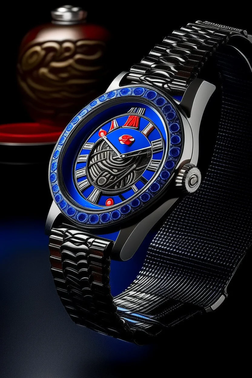 Generate an image of a limited edition, collector's Pepsi watch, highlighting its unique features, such as intricate engravings or special materials.