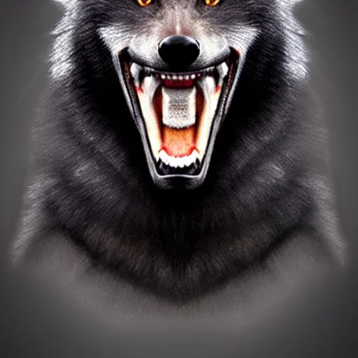 black alpha wolf baring teeth photorealistic