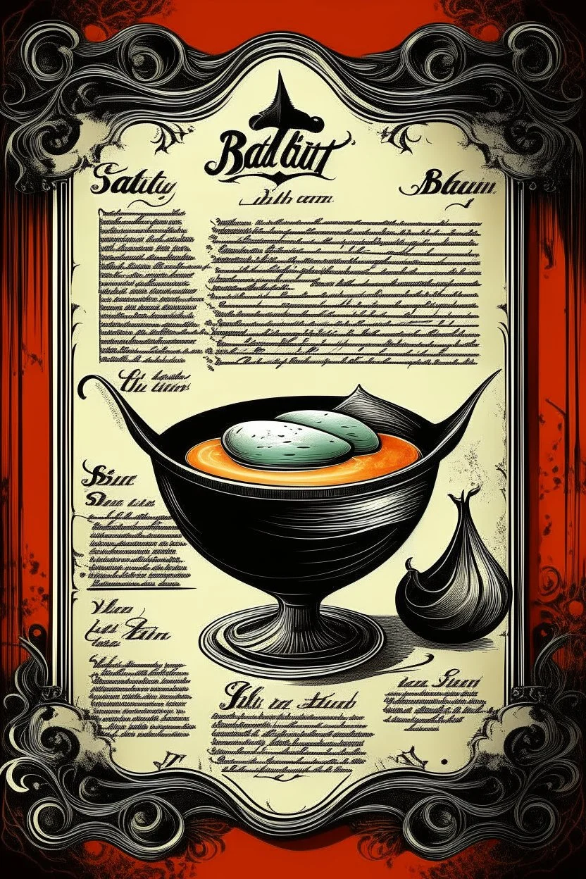 vintage cafe menu, Halloween, bat soup
