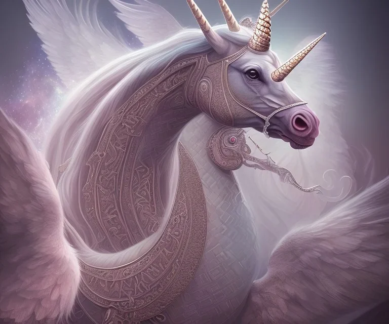 Portrait of unicorn, fantasy art, highly detailed, intricate color patterns on wings, soft studio lighting, background 64k